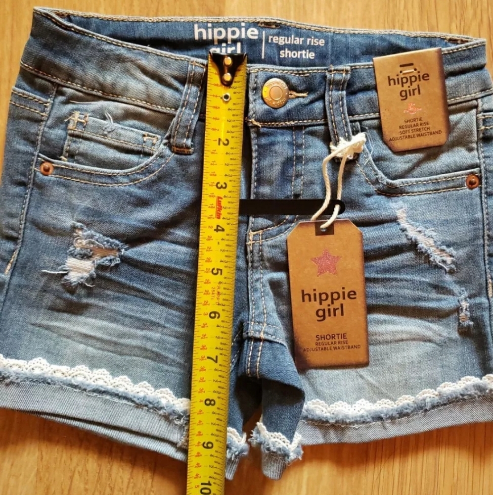 Hippie Girl NWT Girls Size 5 Reg-Rise Stretch Lace Trim Denim Shorts - Picture 8 of 9